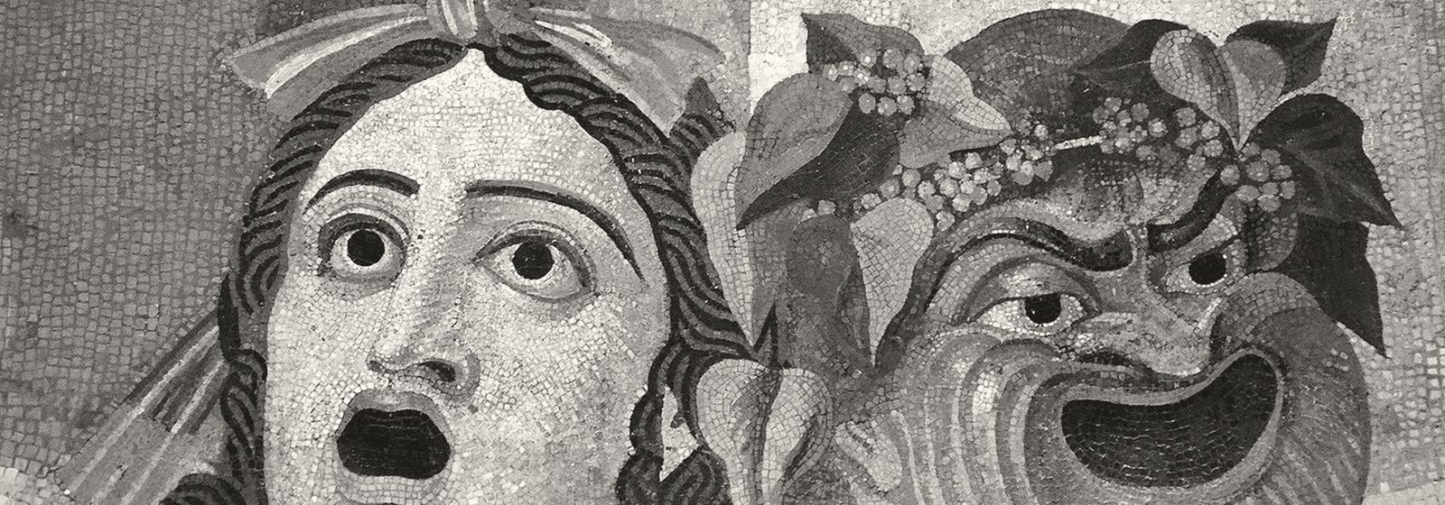 Roman mosaic of the theatrical masks of Tragedy and Comedy, Thermae Decianae, Capitoline Museums